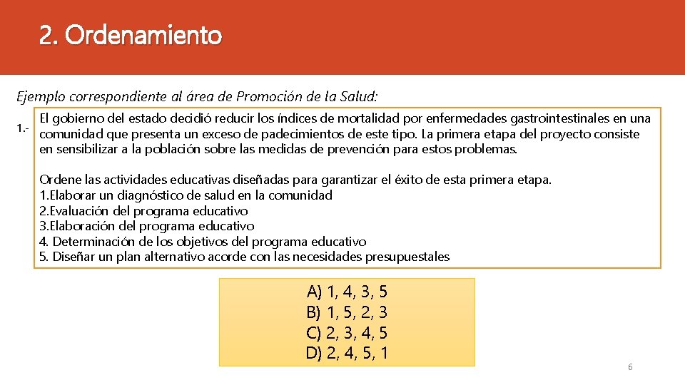 2. Ordenamiento Ejemplo correspondiente al área de Promoción de la Salud: El gobierno del