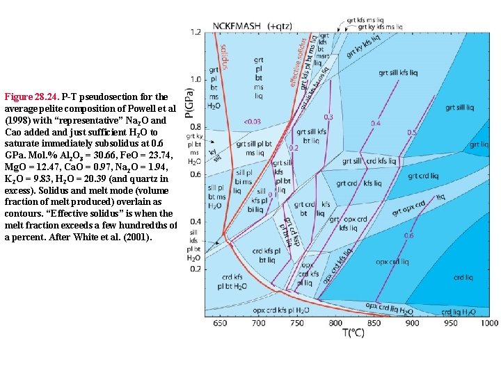 Figure 28. 24. P-T pseudosection for the average pelite composition of Powell et al.