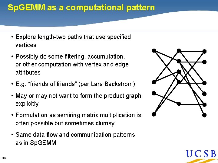 Sp. GEMM as a computational pattern • Explore length-two paths that use specified vertices