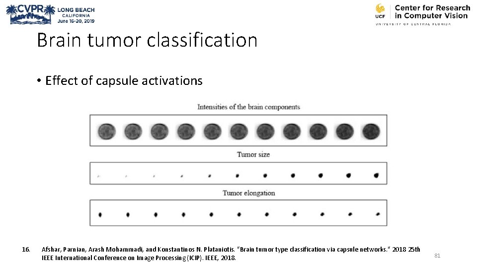 Brain tumor classification • Effect of capsule activations 16. Afshar, Parnian, Arash Mohammadi, and