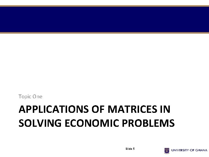 Topic One APPLICATIONS OF MATRICES IN SOLVING ECONOMIC PROBLEMS Slide 5 