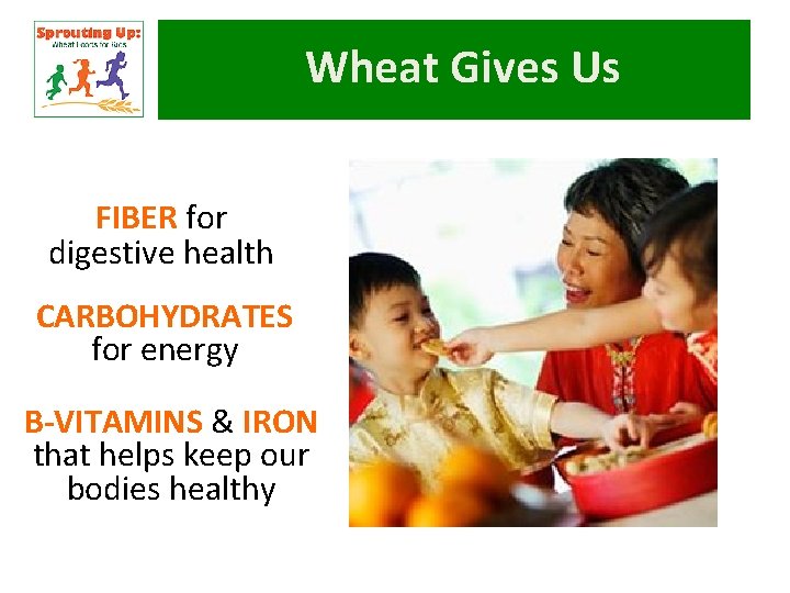 Wheat Gives Us FIBER for digestive health CARBOHYDRATES for energy B-VITAMINS & IRON that