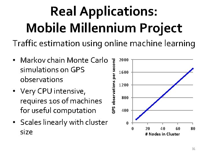 Real Applications: Mobile Millennium Project • Markov chain Monte Carlo simulations on GPS observations