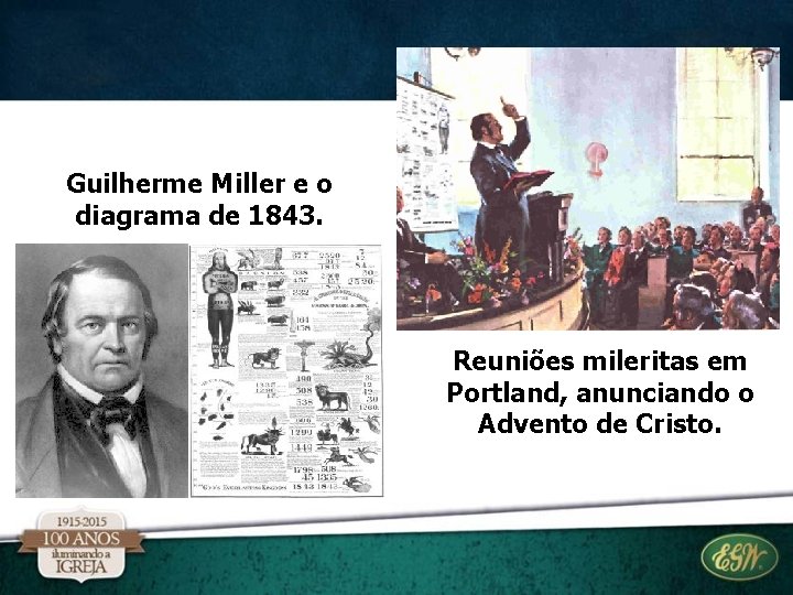 Guilherme Miller e o diagrama de 1843. Reuniões mileritas em Portland, anunciando o Advento Guilherme Miller e o diagrama de 1843. Reuniões mileritas em Portland, anunciando o Advento