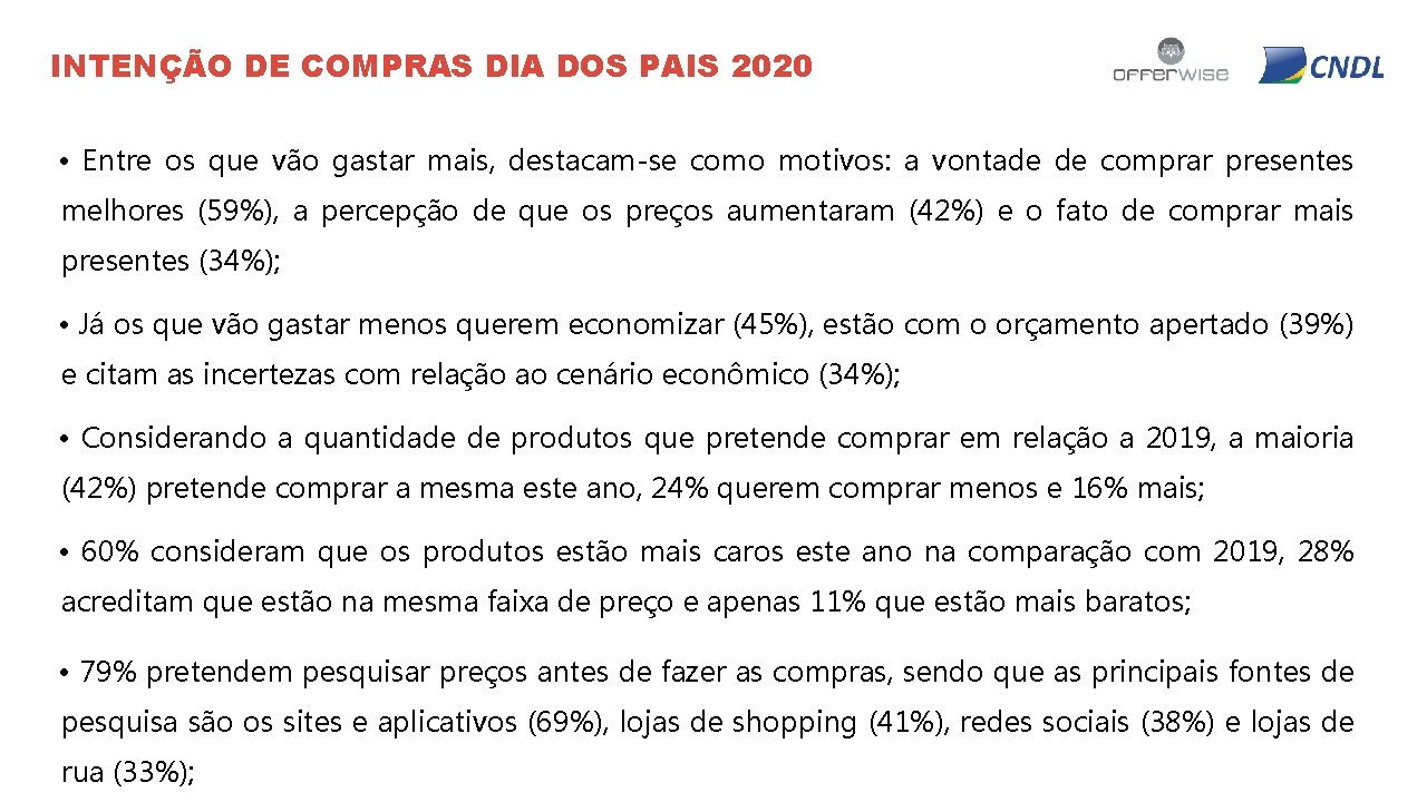 INTENÇÃO DE COMPRAS DIA DOS PAIS 2020 • Entre os que vão gastar mais,