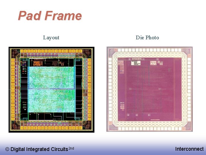 Pad Frame Layout © Digital Integrated Circuits 2 nd Die Photo Interconnect 