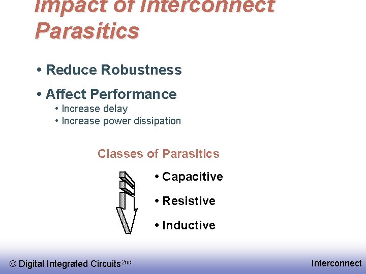 Impact of Interconnect Parasitics • Reduce Robustness • Affect Performance • Increase delay •