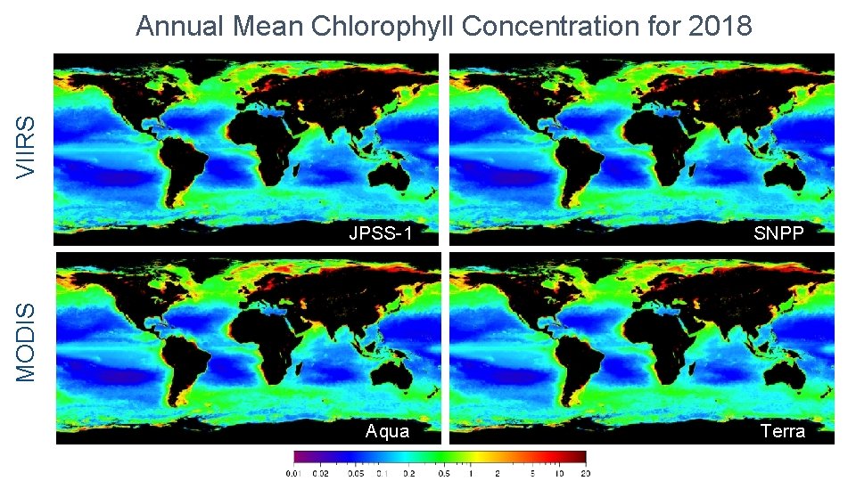 VIIRS Annual Mean Chlorophyll Concentration for 2018 SNPP Aqua Terra MODIS JPSS-1 