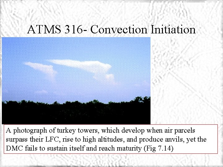 ATMS 316 - Convection Initiation A photograph of turkey towers, which develop when air