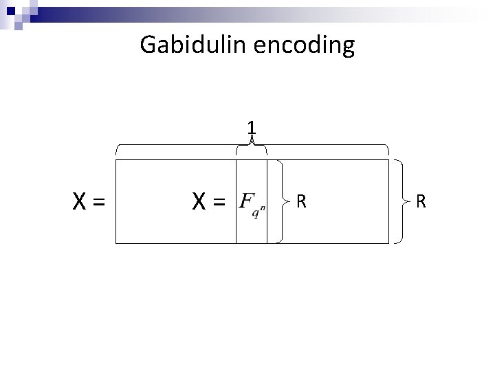 Gabidulin encoding n 1 X= X= R R 