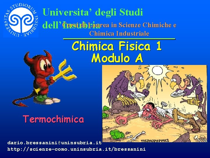 Universita’ degli Studi Corsi di Laurea in Scienze Chimiche e dell’Insubria Chimica Industriale Chimica