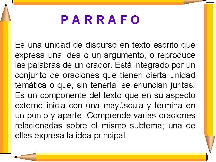 PARRAFO Es una unidad de discurso en texto escrito que expresa una idea o