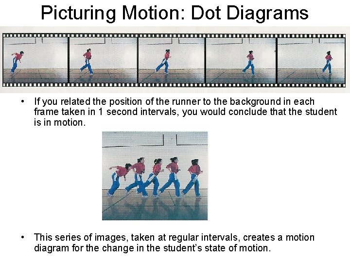 Picturing Motion: Dot Diagrams • If you related the position of the runner to