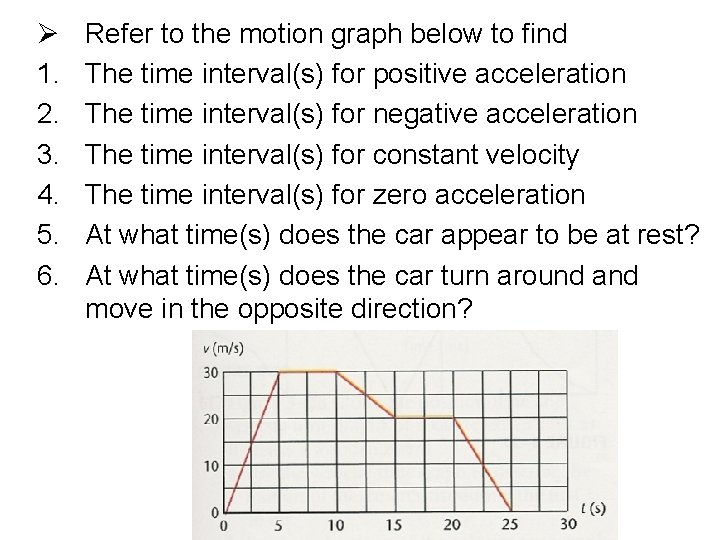 Ø 1. 2. 3. 4. 5. 6. Refer to the motion graph below to