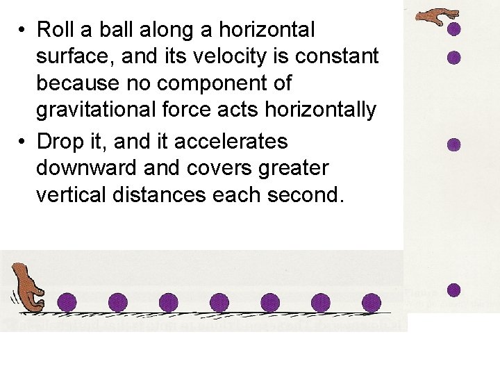  • Roll a ball along a horizontal surface, and its velocity is constant