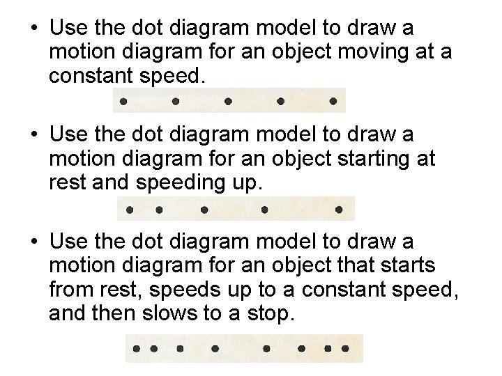 • Use the dot diagram model to draw a motion diagram for an