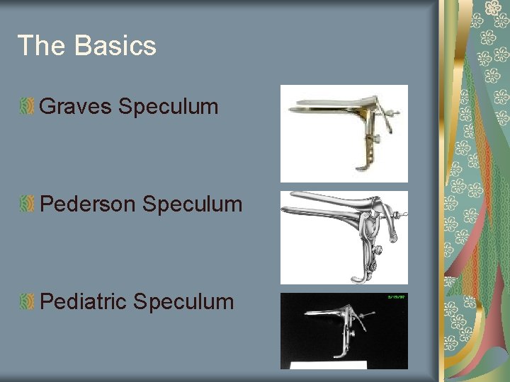 The Basics Graves Speculum Pederson Speculum Pediatric Speculum 