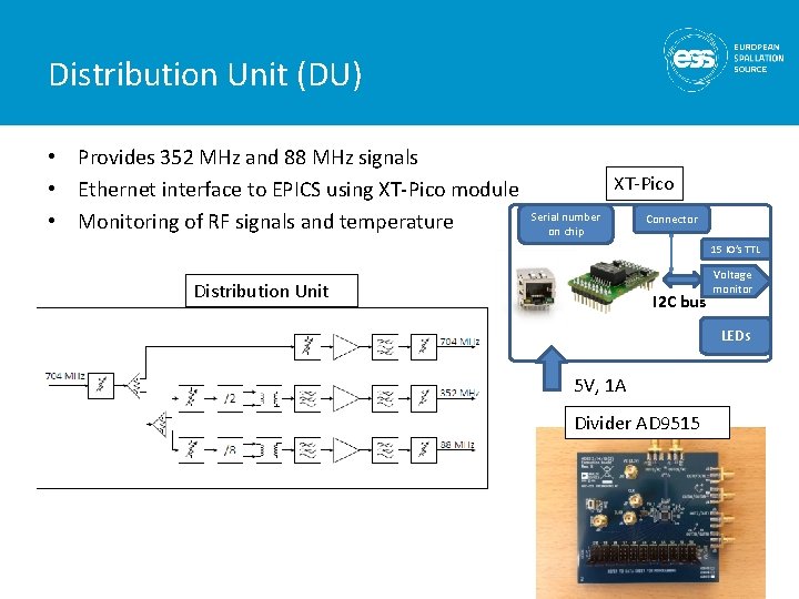 Distribution Unit (DU) • Provides 352 MHz and 88 MHz signals • Ethernet interface