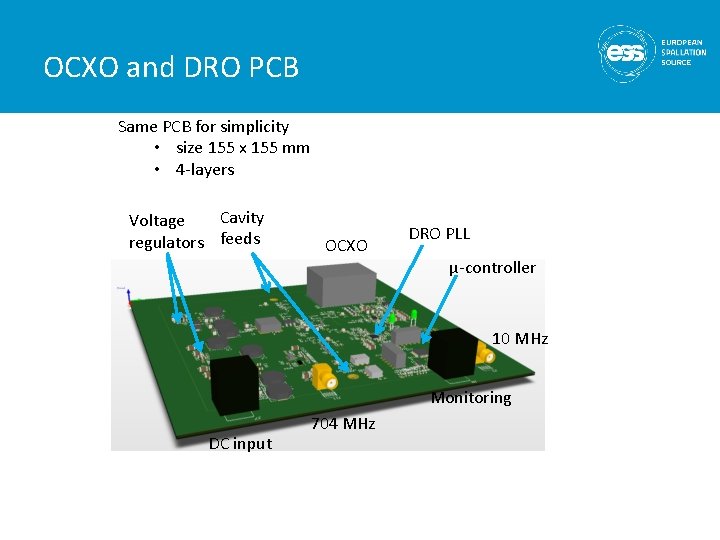 OCXO and DRO PCB Same PCB for simplicity • size 155 x 155 mm