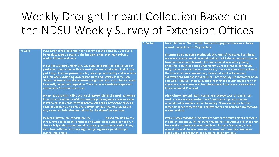 Weekly Drought Impact Collection Based on the NDSU Weekly Survey of Extension Offices 5: