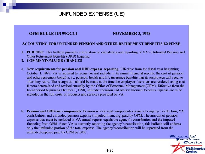 UNFUNDED EXPENSE (UE) 4 -25 