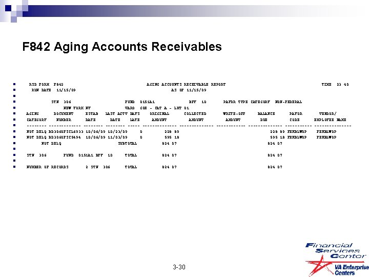 F 842 Aging Accounts Receivables n n n n RSD FORM: F 842 AGING