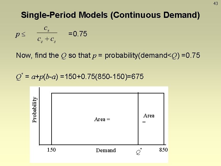 43 Single-Period Models (Continuous Demand) =0. 75 p Now, find the Q so that