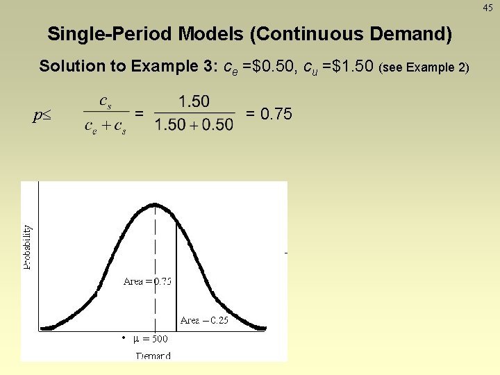 45 Single-Period Models (Continuous Demand) Solution to Example 3: ce =$0. 50, cu =$1.