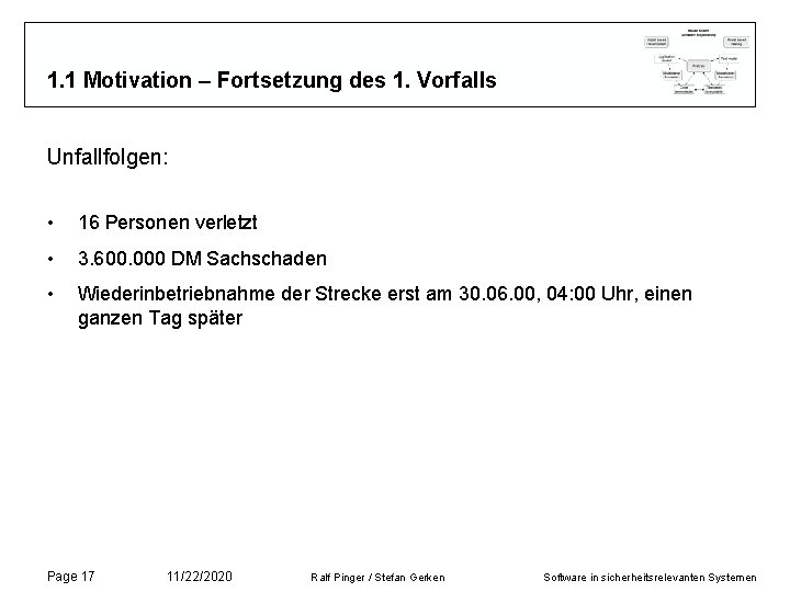 1. 1 Motivation – Fortsetzung des 1. Vorfalls Unfallfolgen: • 16 Personen verletzt • 1. 1 Motivation – Fortsetzung des 1. Vorfalls Unfallfolgen: • 16 Personen verletzt •