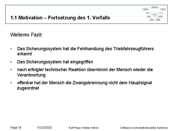 1. 1 Motivation – Fortsetzung des 1. Vorfalls Weiteres Fazit: • Das Sicherungssystem hat 1. 1 Motivation – Fortsetzung des 1. Vorfalls Weiteres Fazit: • Das Sicherungssystem hat