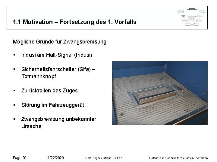 1. 1 Motivation – Fortsetzung des 1. Vorfalls Mögliche Gründe für Zwangsbremsung § Indusi 1. 1 Motivation – Fortsetzung des 1. Vorfalls Mögliche Gründe für Zwangsbremsung § Indusi