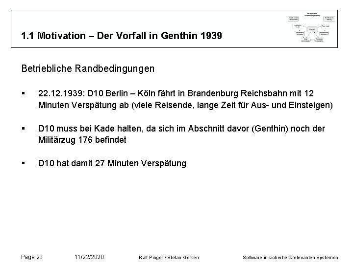 1. 1 Motivation – Der Vorfall in Genthin 1939 Betriebliche Randbedingungen § 22. 1939: 1. 1 Motivation – Der Vorfall in Genthin 1939 Betriebliche Randbedingungen § 22. 1939: