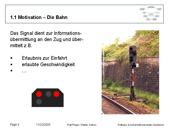 1. 1 Motivation – Die Bahn Das Signal dient zur Informationsübermittlung an den Zug 1. 1 Motivation – Die Bahn Das Signal dient zur Informationsübermittlung an den Zug