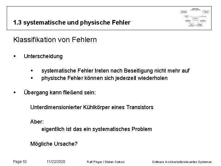 1. 3 systematische und physische Fehler Klassifikation von Fehlern § Unterscheidung § § § 1. 3 systematische und physische Fehler Klassifikation von Fehlern § Unterscheidung § § §