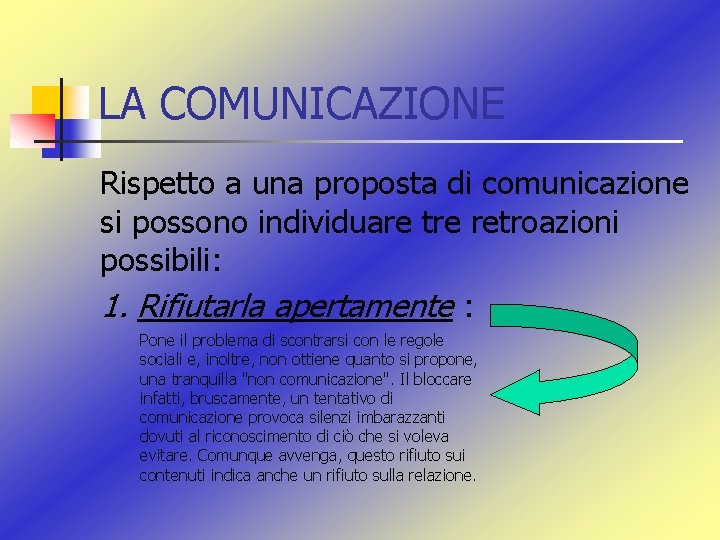 LA COMUNICAZIONE Rispetto a una proposta di comunicazione si possono individuare tre retroazioni possibili: