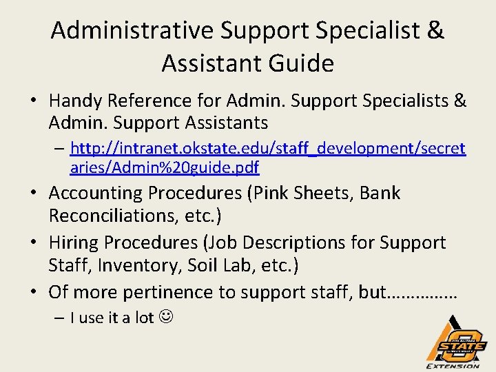 Administrative Support Specialist & Assistant Guide • Handy Reference for Admin. Support Specialists &