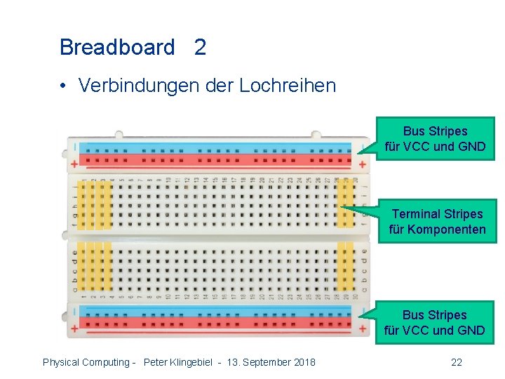 Breadboard 2 • Verbindungen der Lochreihen Bus Stripes für VCC und GND Terminal Stripes