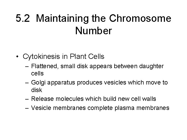 5. 2 Maintaining the Chromosome Number • Cytokinesis in Plant Cells – Flattened, small