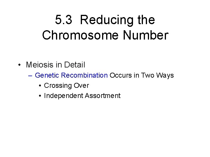 5. 3 Reducing the Chromosome Number • Meiosis in Detail – Genetic Recombination Occurs