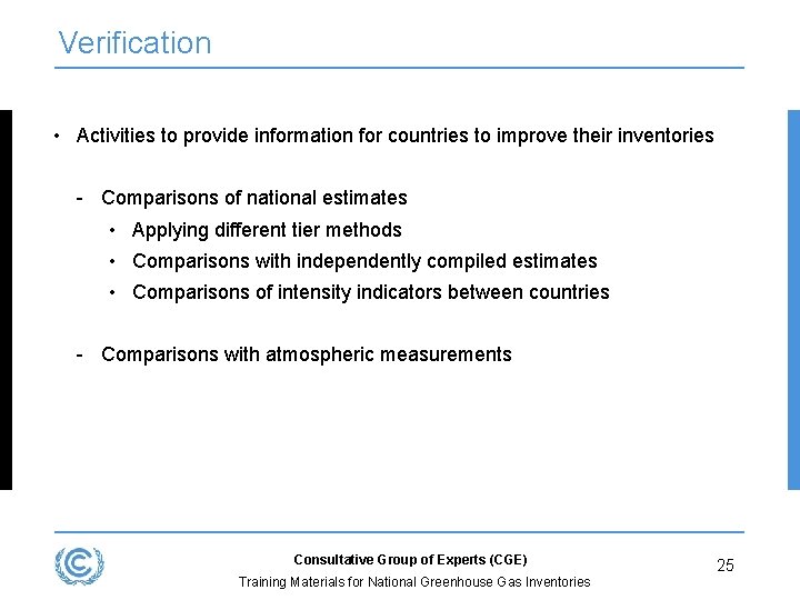 Verification • Activities to provide information for countries to improve their inventories - Comparisons