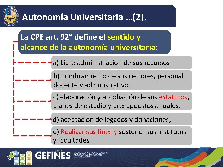 Autonomía Universitaria …(2). La CPE art. 92° define el sentido y alcance de la