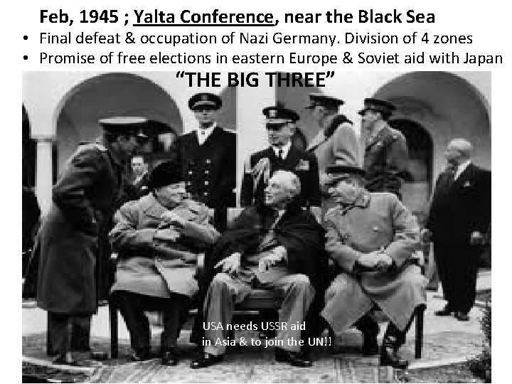 Feb, 1945 ; Yalta Conference, near the Black Sea • Final defeat & occupation