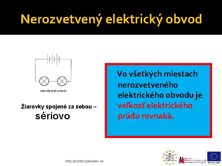 Nerozvetvený elektrický obvod www. ddp. fmph. uniba. sk Žiarovky spojené za sebou – sériovo