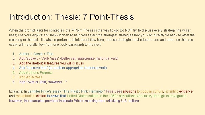 Introduction: Thesis: 7 Point-Thesis When the prompt asks for strategies: the 7 -Point Thesis