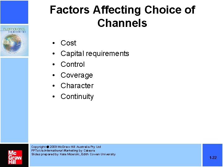 Factors Affecting Choice of Channels • • • Cost Capital requirements Control Coverage Character