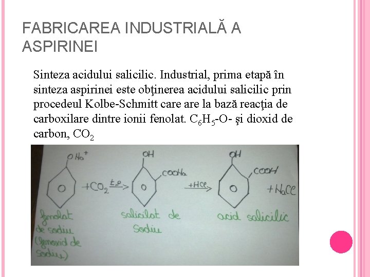 FABRICAREA INDUSTRIALĂ A ASPIRINEI Sinteza acidului salicilic. Industrial, prima etapă în sinteza aspirinei este