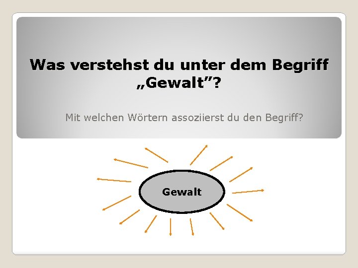 Was verstehst du unter dem Begriff „Gewalt”? Mit welchen Wörtern assoziierst du den Begriff?