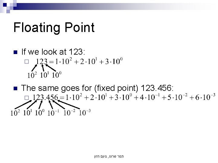 Floating Point n If we look at 123: ¨ n The same goes for