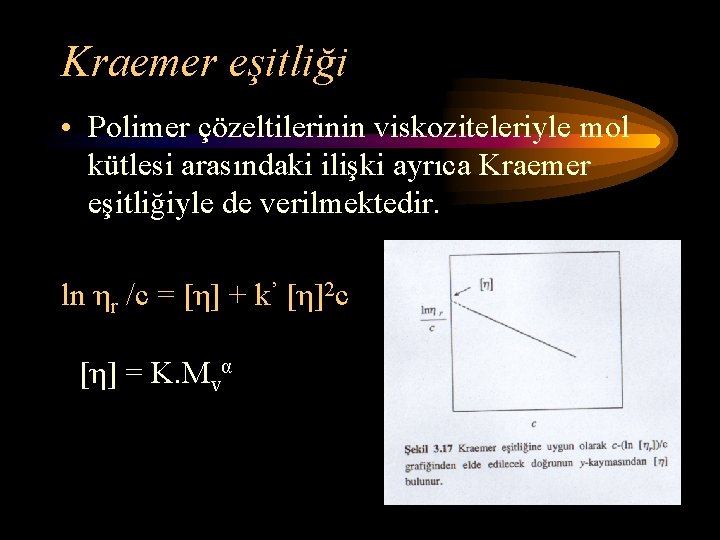 Kraemer eşitliği • Polimer çözeltilerinin viskoziteleriyle mol kütlesi arasındaki ilişki ayrıca Kraemer eşitliğiyle de