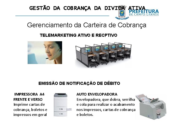 GESTÃO DA COBRANÇA DA DIVIDA ATIVA Gerenciamento da Carteira de Cobrança TELEMARKETING ATIVO E